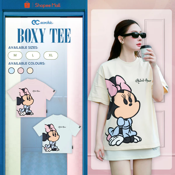 Áo Phông Boxy ECOCHIC TS031 Hình In Minnie Mouse Chính Hãng Bản Quyền Disney MICKEY COLLECTION