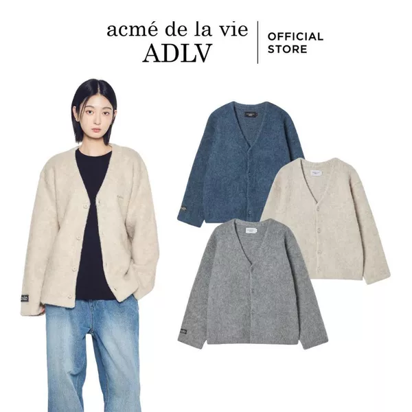 Áo Len Cardigan V Neck Solid Màu Be/Xanh dương/Xám - Hàng chính hãng