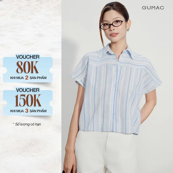 [VOUCHER 22%] Áo Sơ Mi Nữ GUMAC Form Boxy Tay Cánh Dơi Lai Ngang Phong Cách Hiện Đại Năng Động LAG08036