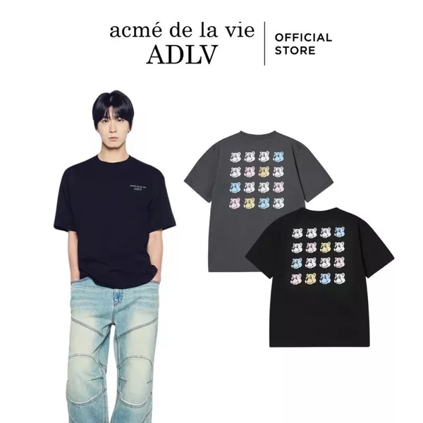 Áo Thun ADLV AC Bear Face dáng oversized màu Đen/Than chì- Hàng chính hãng