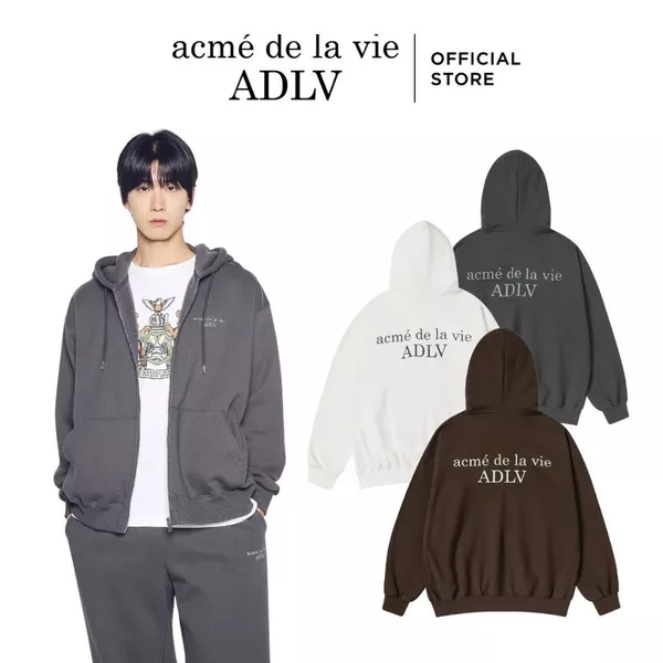 Áo Hoodie Kéo Khóa ADLV Basic Logo Napping dáng Oversized màu Than chì/Kem/Nâu đậm - Hàng chính hãng
