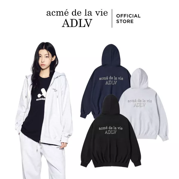 Áo Hoodie Kéo Khóa ADLV Border Line Basic Logo dáng Oversized màu Đen/Xanh Navy/Muối tiêu- Hàng chính hãng