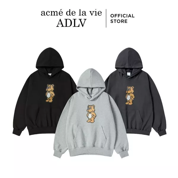 Áo Hoodie ADLV Block AC Bear dáng oversized màu Đen/Than chì/Muối tiêu - Hàng chính hãng