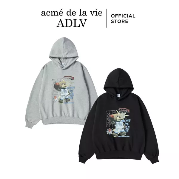 Áo Hoodie ADLV Basketball AC Bear dáng oversized màu Đen/Muối tiêu - Hàng chính hãng
