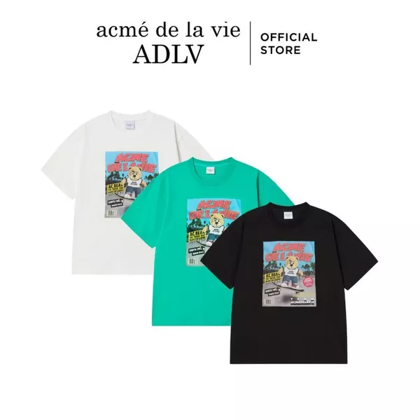 Áo Thun ADLV Magazine AC Bear dáng oversized màu Đen/Kem/Xanh lá pastel - Hàng chính hãng