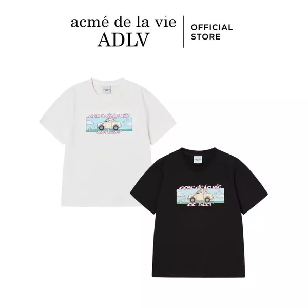 Áo Thun Nữ ADLV Happy Driver dáng oversized màu Đen/Kem - Hàng chính hãng