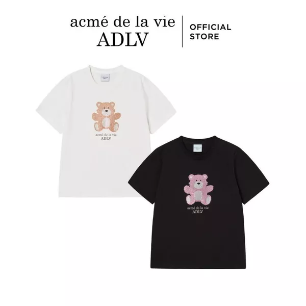 Áo Thun Nữ ADLV Cubic Bear dáng oversized màu Đen/Kem - Hàng chính hãng