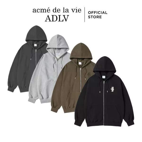Áo Hoodie Kéo Khóa ADLV Basic AC Bear dáng Oversized màu Đen/Cacao/Than chì/Muối tiêu- Hàng chính hãng