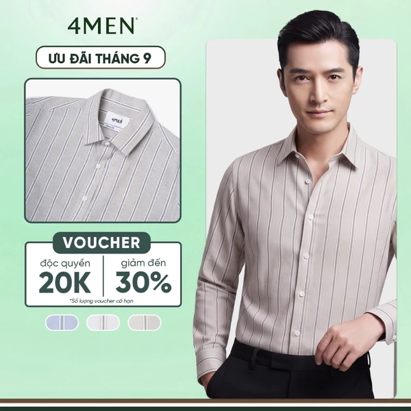 Áo Sơ Mi Sọc 4MEN Form Regular SM202 Sơ Mi Công Sở, Thanh Lịch