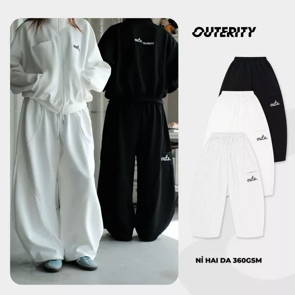 Quần Dài Outerity Classic Nỉ Hai Da 360gsm Ống Rộng / Local Brand Unisex Nam Nữ Đứng Form
