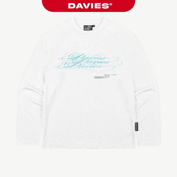 Áo thun trắng dài tay nam nữ DAVIES thun xược hình in cách điệu cổ tròn form rộng Slub Raglan Long Sleeve Tee | D-T77