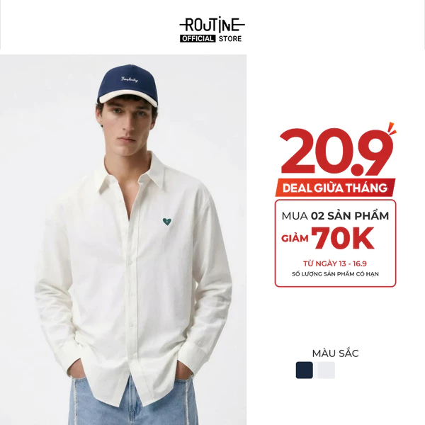 [MEMDAY MUA 2 GIẢM 70K] Áo Sơ Mi Nam Tay Dài Oxford Thêu Form Loose - Routine 10F24SHL015R2