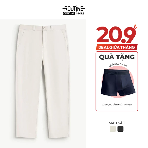 [20.9 TẶNG QUẦN] Quần Kaki Nam Cotton Trơn Form Slim Cropped - Routine 10F24PCA005