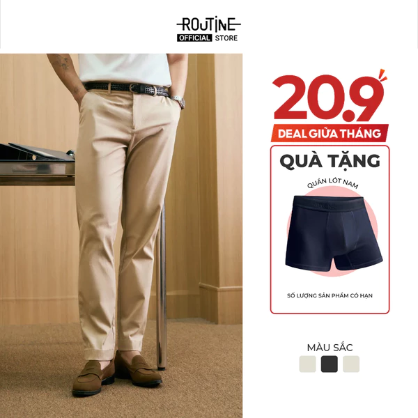 [20.9 TẶNG QUẦN] Quần Dài Kaki Nam Dobby Co Giãn Form Slim - Routine 10F25PCA015