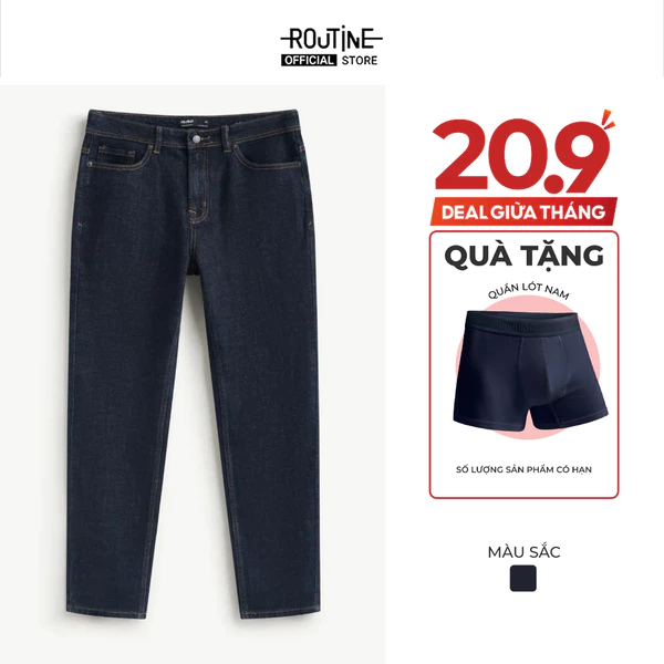 [20.9 TẶNG QUẦN] Quần Jeans Nam Trơn Xanh Navy Form Slim Cropped - Routine 10S25DPA105C