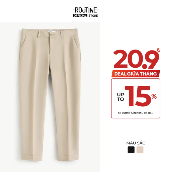 [UP TO 20%++] Quần Tây Đen Dài Trơn Form Slim Crop - Routine 10S25PFO001