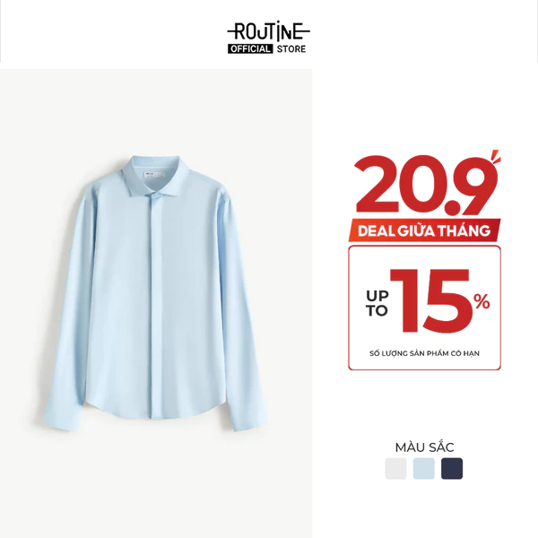 [UP TO 20%++] Áo Sơ Mi Nam Tay Dài Trơn Form Fitted - Routine 10S25SHL004