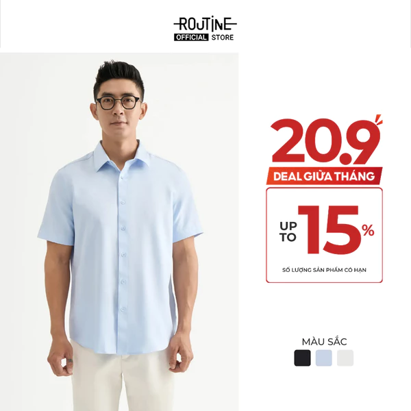 [UP TO 20%++] Áo Sơ Mi Nam Tay Ngắn Sợi Coffee Trơn Form Fitted - Routine 10S25SHS011R1