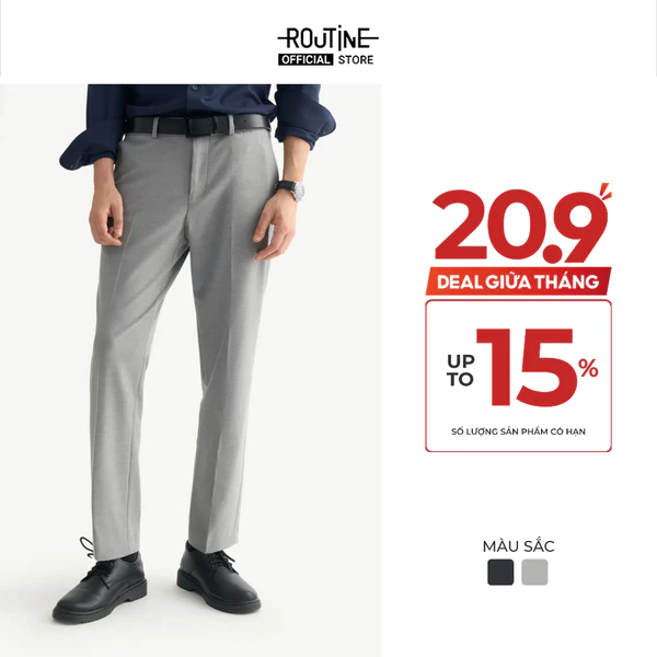[UP TO 20%++] Quần Tây Dài Nam Nhãn Kim Loại Form Slim Cropped - Routine 10F25PFO022