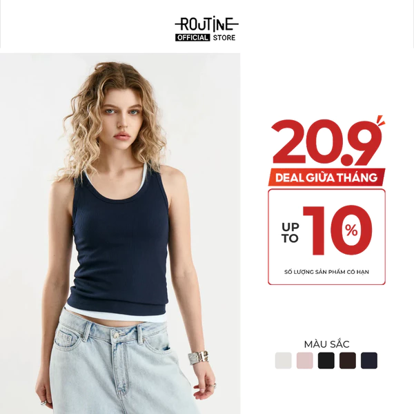 [UP TO 10%++] Áo Tanktop Ba Lỗ Nữ Có Mút Ngực Form Fitted - Routine 10S26TTOW027