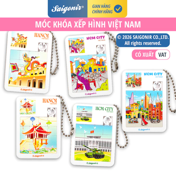 Móc khóa xếp hình 16 ô kích thước 5x7cm xinh xắn gọn nhẹ Cute Mini Sliding Puzzle Keychain Saigonir