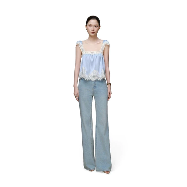 RUBIES Jayden Jeans - Quần Dài Nữ Vải Jean Mềm Cạp Trễ Ống Suông Loe
