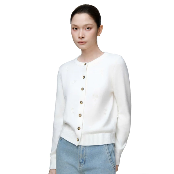 RUBIES Her Cardigan - Áo Dệt Kim Nữ Vải Len Lông Thỏ Tay Dài Cổ Tròn
