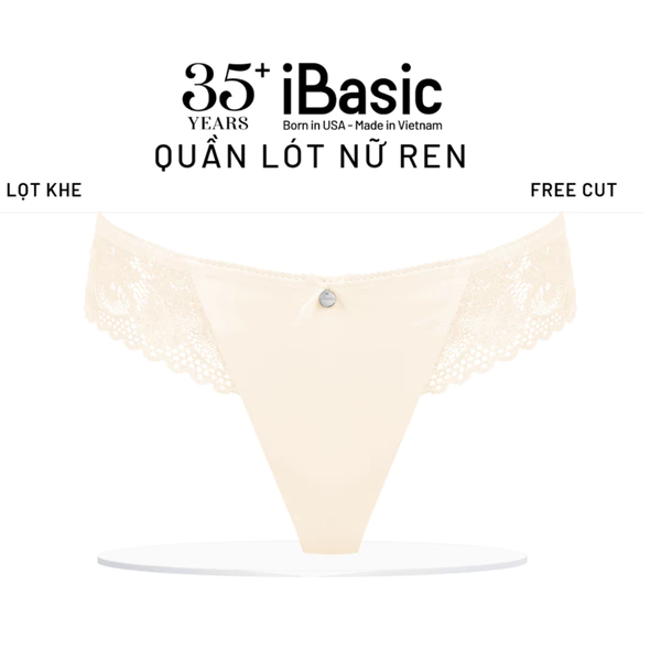 Quần lót nữ phom bikini lọt khe free cut phối ren logo iBasic PANW209