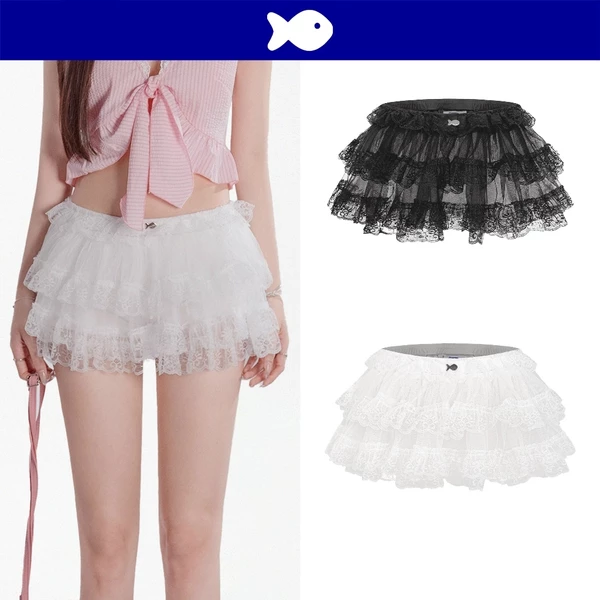 Chân váy ballet xuyên thấu xòe tầng DKMV kiểu nữ phối viền ren bồng bềnh logo cá inox Cotton Candy Ballet Skirt | K-V7