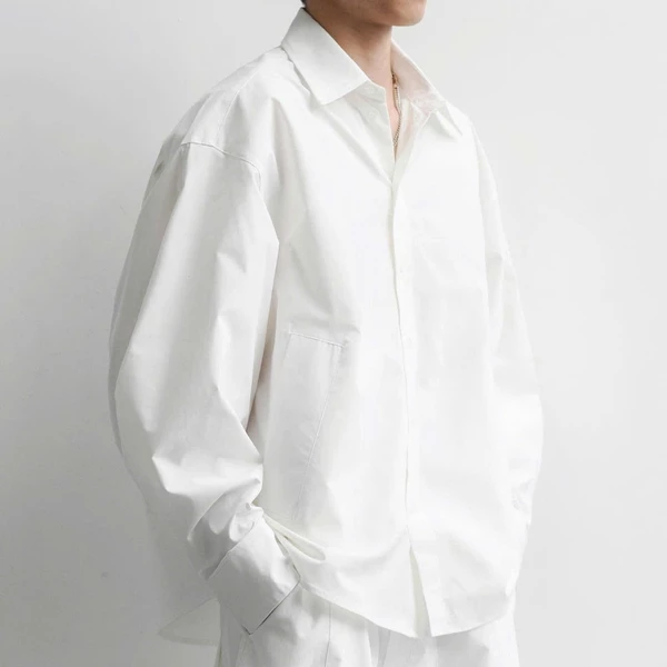 Hynotism | CURVY SLEEVES SHIRT - Áo sơ mi tay dài ống cong phom boxy màu Trắng (Hoả tốc)