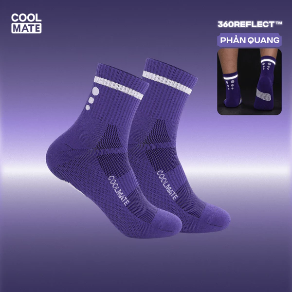 Tất cổ trung chạy bộ unisex phản quan 360Reflect, tất thể thao mềm mịn, giảm ma sát Coolmate