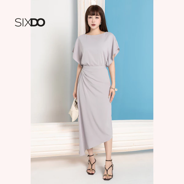 Chân váy xám tím dài nhún eo lệch SIXDO (Purple Grey Silk Sarong Skirt)