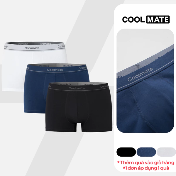 Combo 3 Quần Lót Trunk Cotton Stretch vải mềm mịn, thoáng khi cạp dệt logo Coolmate