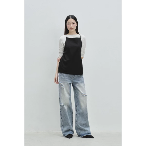 LIBÉ WORKSHOP - Quần jeans wash dài ống suông rộng màu xanh dương nhạt 6885