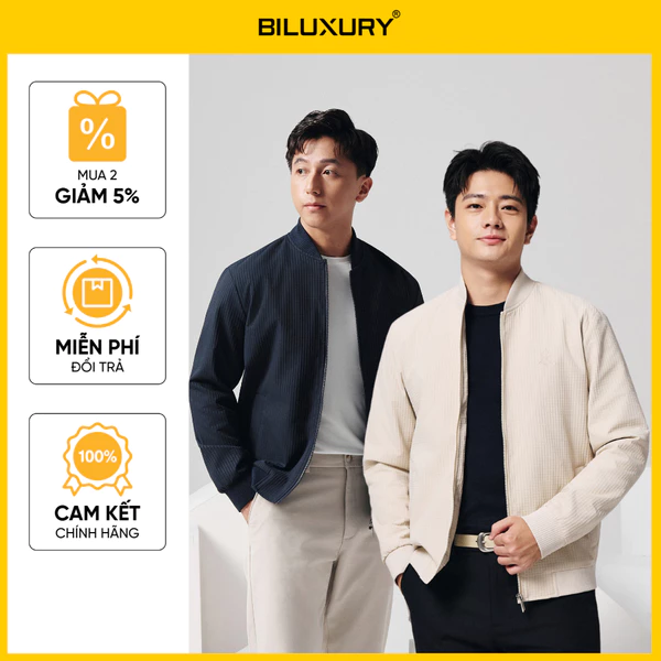Áo Khoác Bomber Nam 1AG2T606 Biluxury Form Casual Hiệu Ứng Cào Chìm Chất Vải Cao Cấp Chống Nhăn Nhàu Siêu Nhẹ