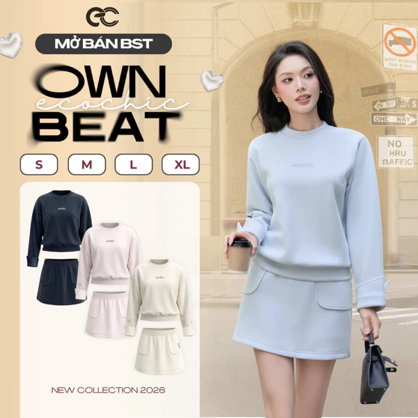 Set váy bộ ECOCHIC SB01 Áo Cổ Tròn Basic Chân Váy Chữ A Logo Thêu Chất Liệu Cao Cấp Mềm MỊn