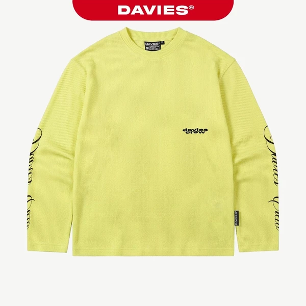 Áo tay dài form rộng hiphop DAVIES thun tổ ong vàng neon logo thêu in chữ 2 bên tay Neon Waffle Long Sleeve Tee | D-T73