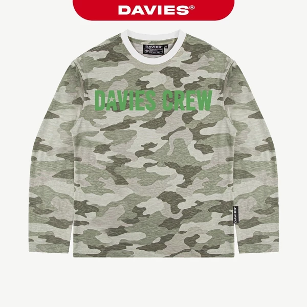 Áo phông dài tay nam nữ DAVIES form vừa chữ phối màu neon thun xược hoạ tiết camo Crew Slub Long Sleeve Tee | D-T76-CM