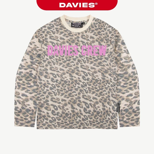 Áo phông cotton tay dài form vừa DAVIES vải xược hoạ tiết da beo chữ in màu neon Crew Slub Long Sleeve Tee | D-T76-DB