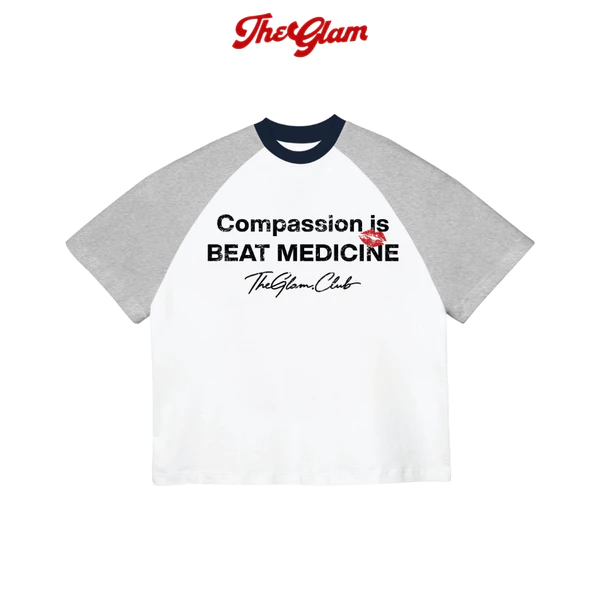 TheGlam CHÍNH HÃNG - Áo Thun Boxy Raglan "COMPASSION IS BEAT MEDICINE" UNISEX Thoáng mát Nam Nữ