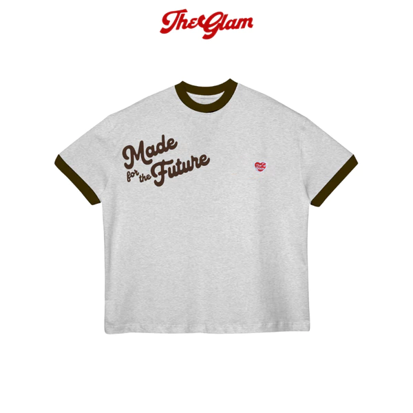 TheGlam CHÍNH HÃNG - Áo Thun Ringer "MFTF GLAM HEART" Form Boxy UNISEX Xám/Nâu vải thoáng mát Nam Nữ - 0903