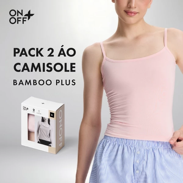 Hộp pack 2 áo hai dây chất liệu Cotton Bamboo thiết kế patch camisole với phom ôm tôn dáng ONOFF - 16IM26A201