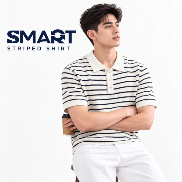 Áo Polo len STRIPED SHIRT TORANO kẻ ngắn tay thêu logo ở bo cổ phong cách, trẻ trung GWTE301