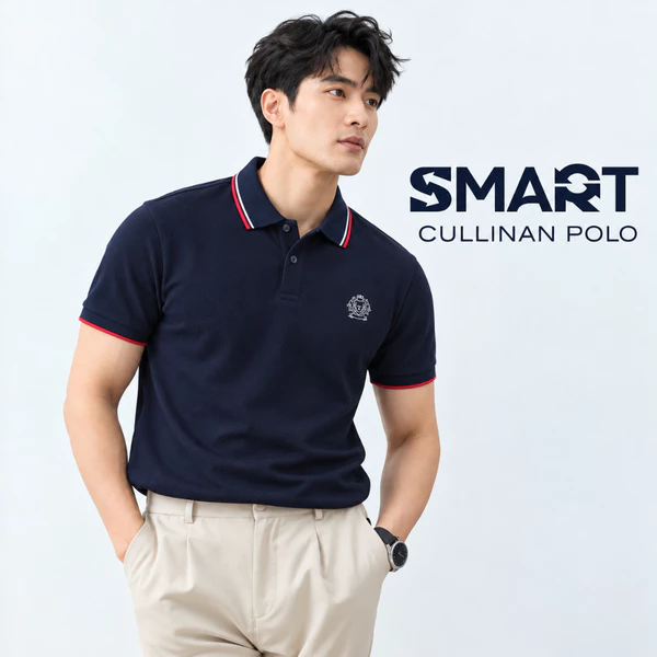 Áo polo nam CULLINAN POLO trơn bo tay kẻ thêu logo ngực phong cách lịch sự nam tính GSTP602