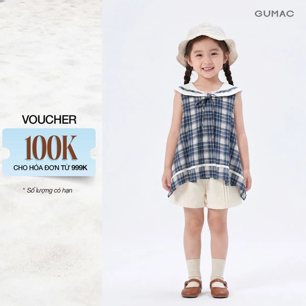 Áo Kiểu Bé Gái GUMAC Cổ Thủy Thủ Phối Viền Trắng Dây Cột Nơ Dáng Suông 2 Lớp Dễ Thương AGG09082