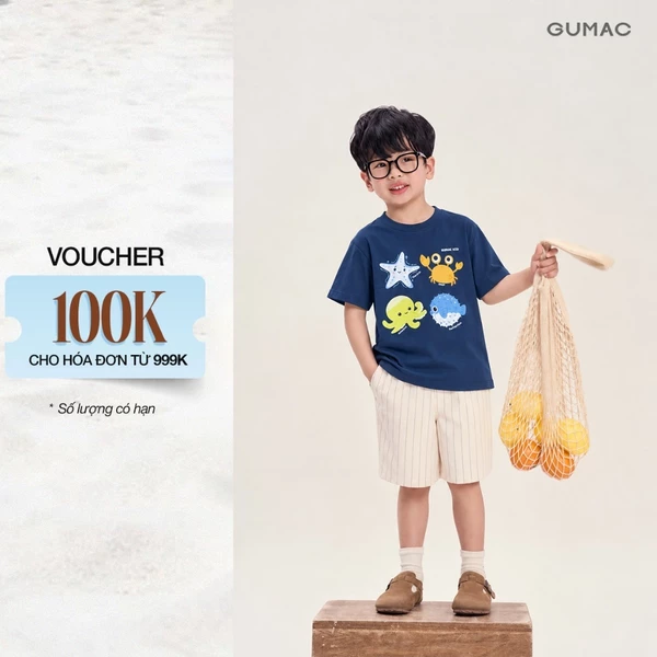 Áo Thun KID Bé Trai GUMAC Cổ Tròn Tay Ngắn Form Suông Vừa In Hình Trước Áo ATBG09110