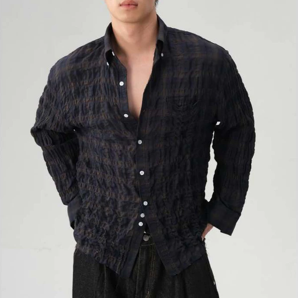 Áo Sơ Mi Nam B Brown Dài Tay Cotton Kẻ Caro Form Relax Cổ Button Down – Midnight Relaxed Check Shirts B Brown
