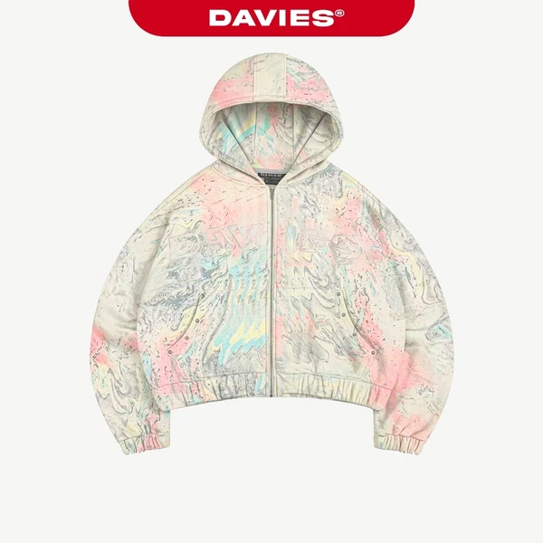 Áo khoác hoodie nỉ bông kéo khoá zip DAVIES chữ thêu nổi đính nút hoạ tiết hologram Commando Hoodie Zip | D-HD5-HL