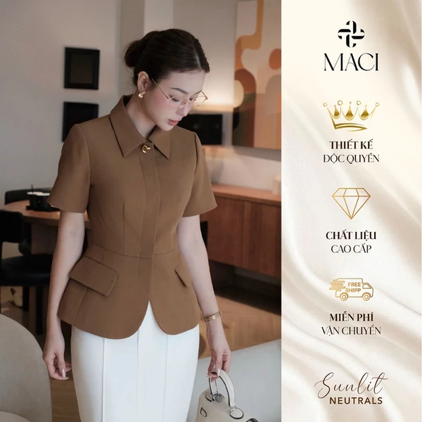 Áo Peplum Cổ Đức Khuy Titan Chất Chéo Thái MACI MCAABNA0418 Thời Trang Nữ Thiết Kế Độc Quyền