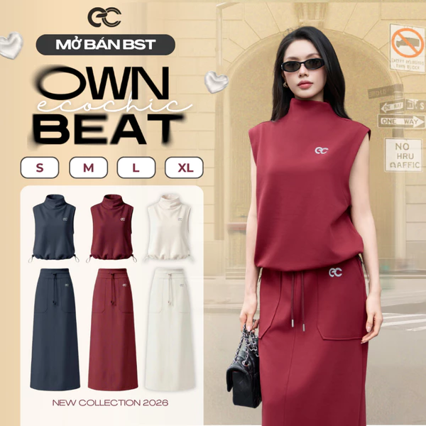[LIVE KOL] Set Bộ Sát Nách ECOCHIC B293 Áo Cổ Cao Chân Váy Dài Cạp Chun Logo Phản Quang Chất Liệu Cao Cấp Mềm Mịn